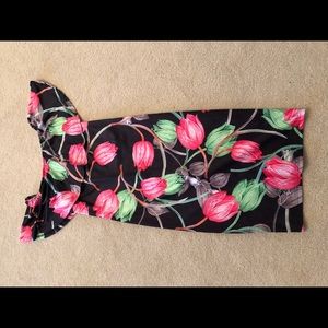 Floral stretch dress on or off the shoulder.